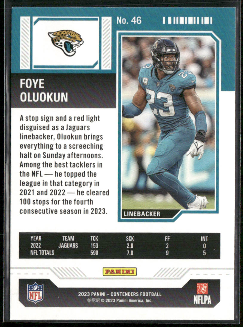 Foye Oluokun 2023 Panini Contenders Game Ticket Red #46 Jacksonville Jaguars
