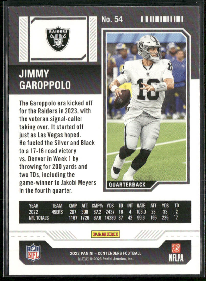 Jimmy Garoppolo 2023 Panini Contenders Game Ticket Red #54 Las Vegas Raiders