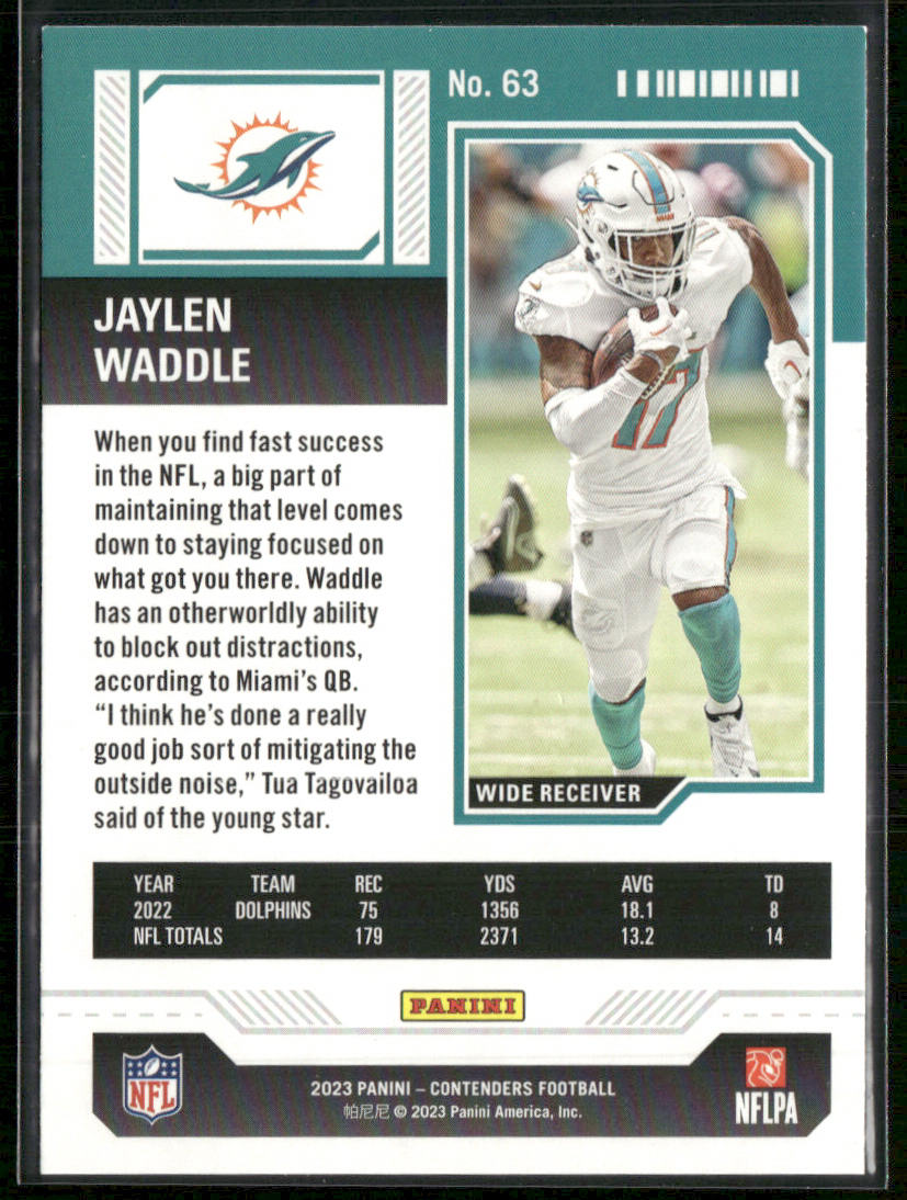 Jaylen Waddle 2023 Panini Contenders Game Ticket Red #63 Miami Dolphins