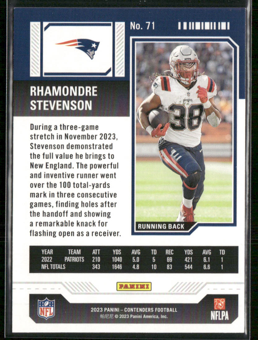 Rhamondre Stevenson 2023 Panini Contenders Game Ticket Red #71 Patriots