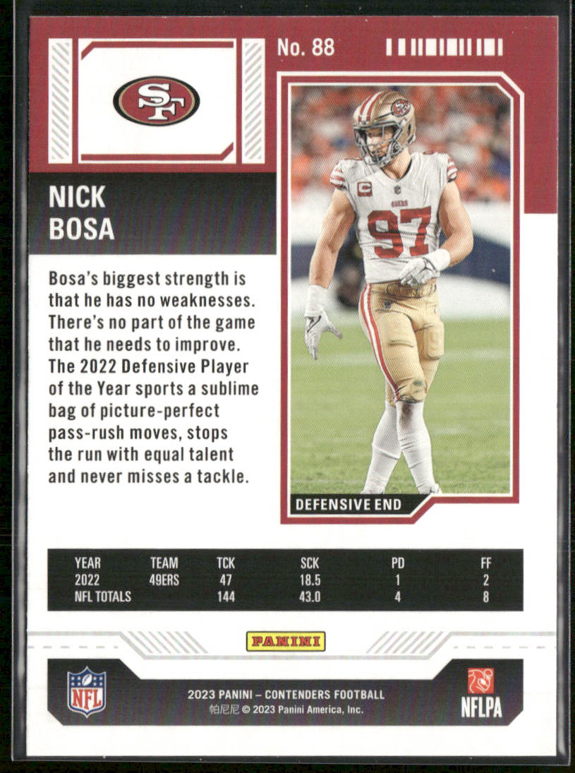 Nick Bosa 2023 Panini Contenders Game Ticket Red #88 San Francisco 49ers