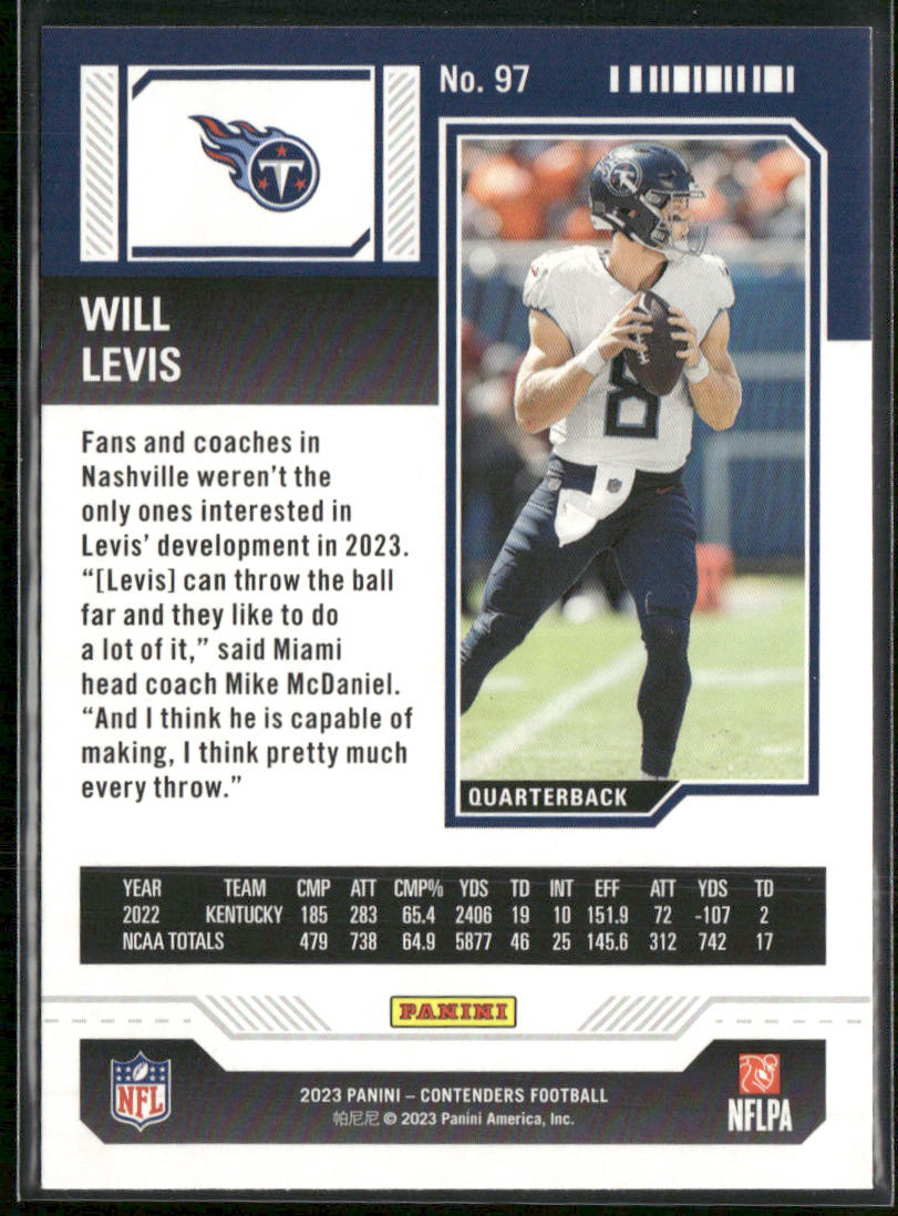 Will Levis 2023 Panini Contenders Game Ticket Red #97 RC Tennessee Titans