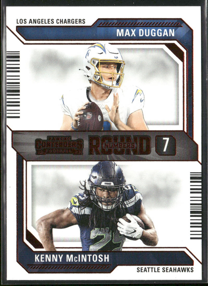 Max Duggan / Kenny McIntosh 2023 Panini Contenders Round Numbers Red #25