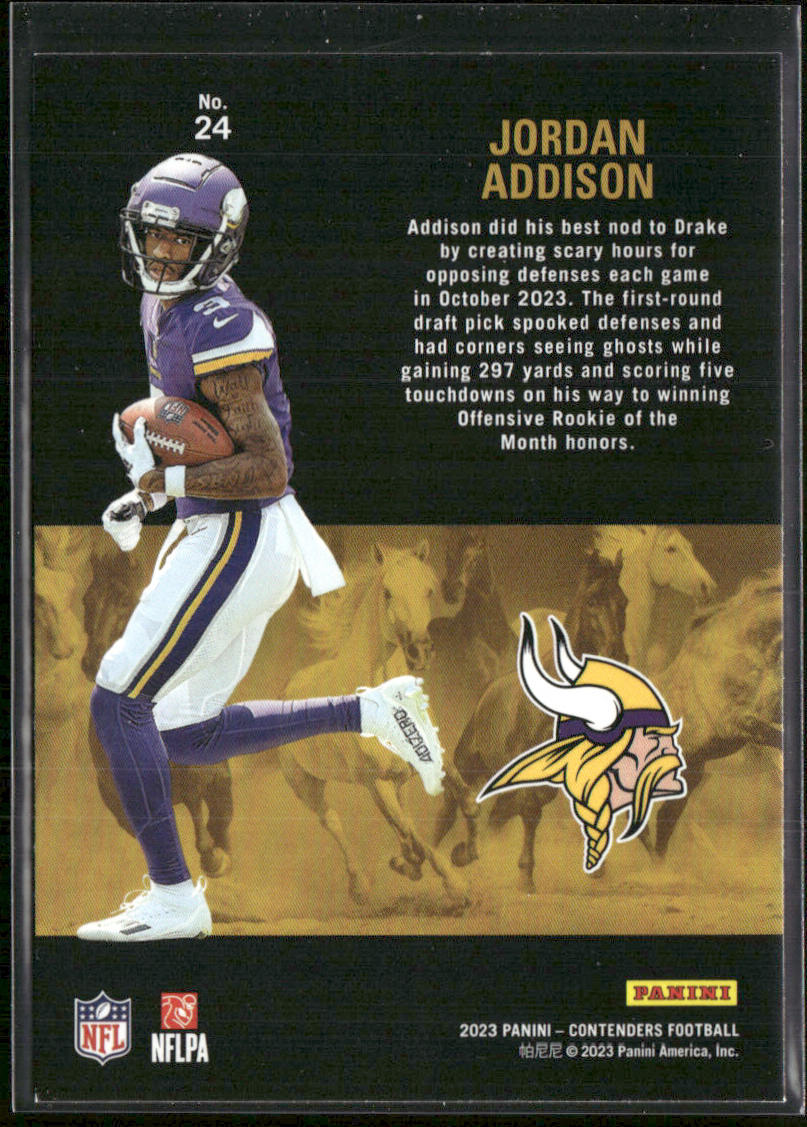 Jordan Addison 2023 Panini Contenders Rookie Stallions Red #24 Minnesota Vikings
