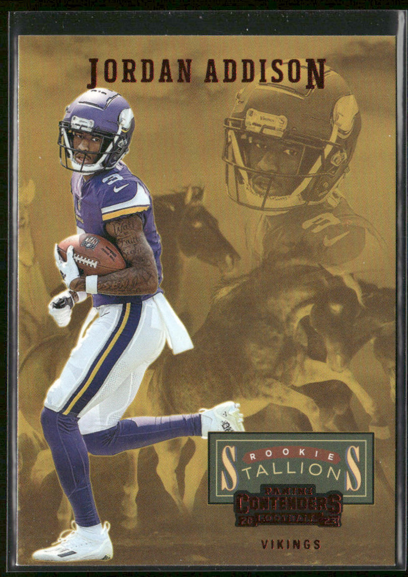 Jordan Addison 2023 Panini Contenders Rookie Stallions Red #24 Minnesota Vikings
