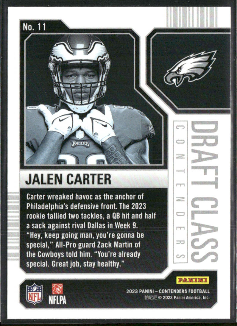 Jalen Carter 2023 Panini Contenders Draft Class Contenders Red #11 Eagles