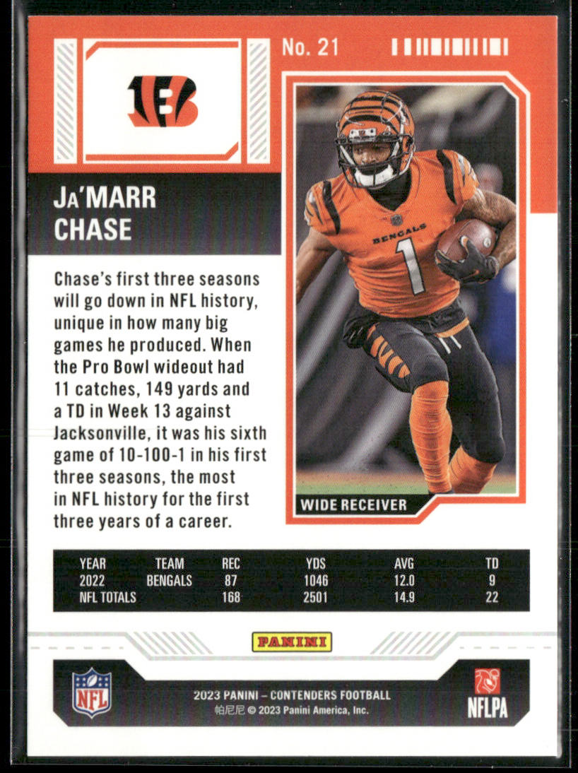 Ja'Marr Chase 2023 Panini Contenders Game Ticket Bronze #21 Cincinnati Bengals