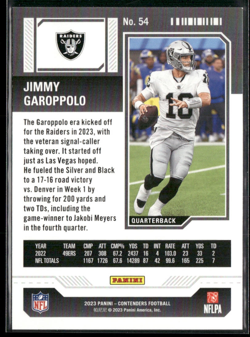 Jimmy Garoppolo 2023 Panini Contenders Game Ticket Bronze #54 Las Vegas Raiders