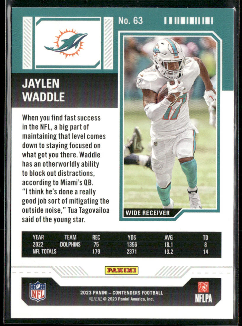 Jaylen Waddle 2023 Panini Contenders Game Ticket Bronze #63 Miami Dolphins