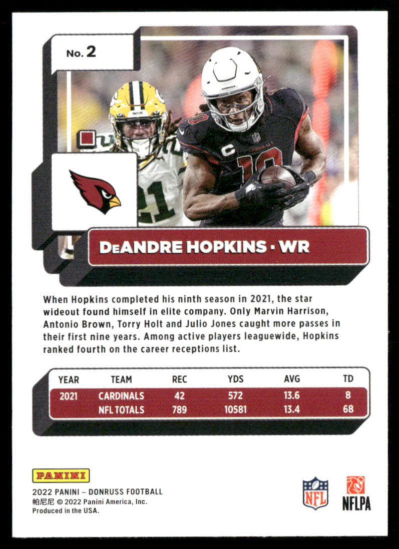 DeAndre Hopkins 2022 Donruss #2 Arizona Cardinals