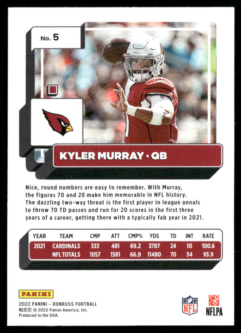 Kyler Murray 2022 Donruss #5 Arizona Cardinals