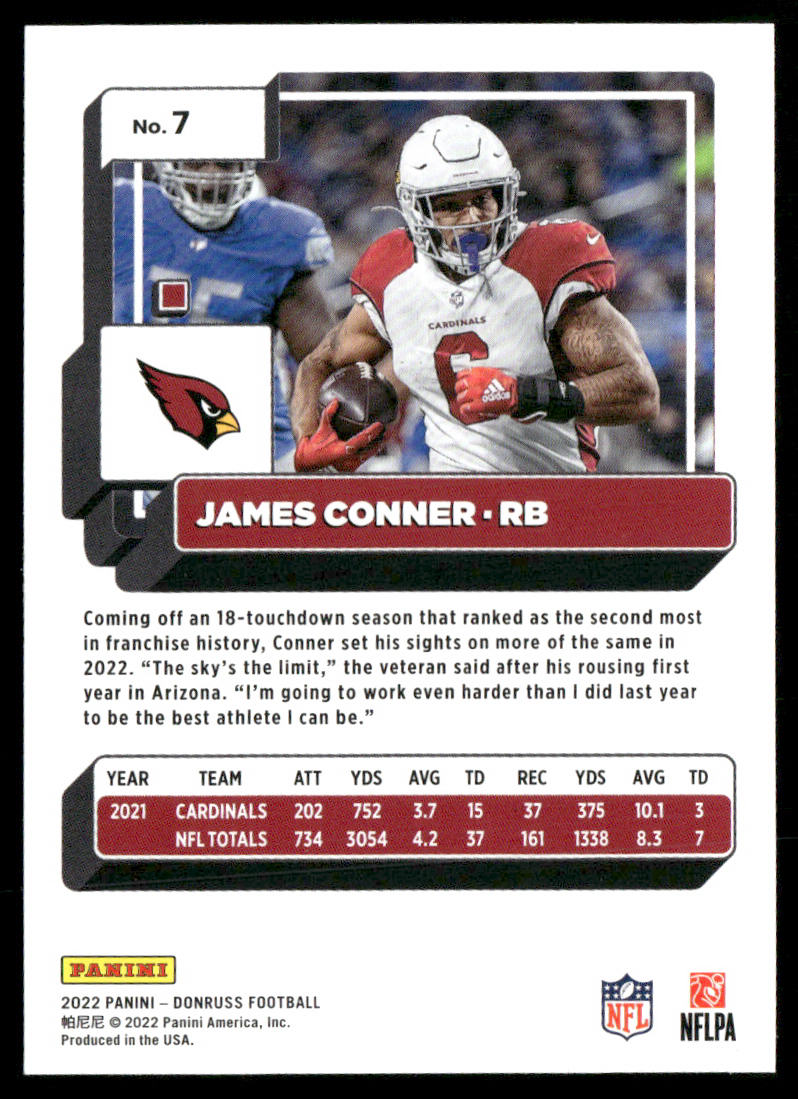 James Conner 2022 Donruss #7 Arizona Cardinals