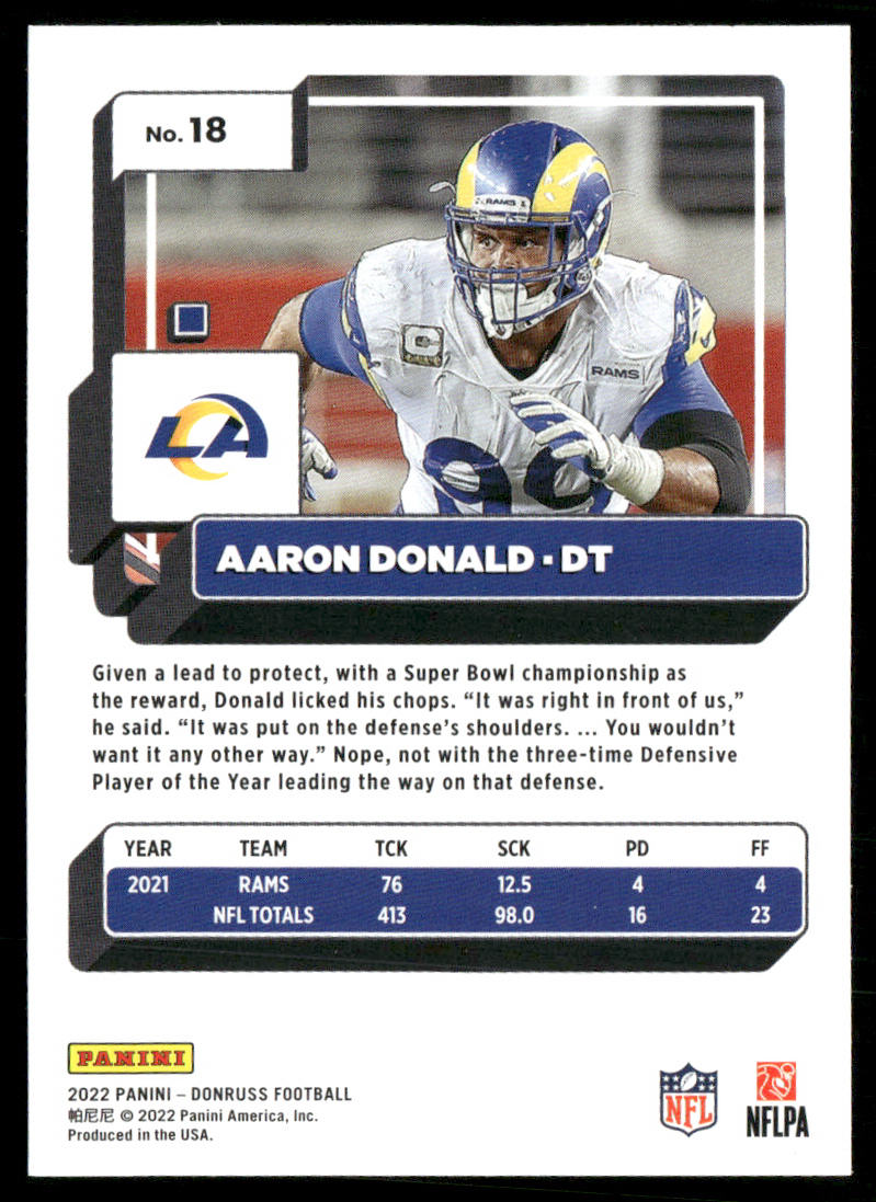 Aaron Donald 2022 Donruss #18 Los Angeles Rams