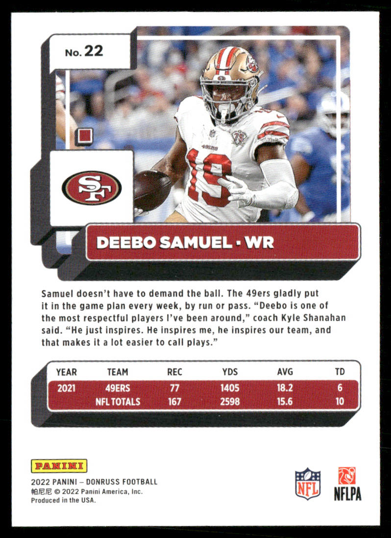 Deebo Samuel 2022 Donruss #22 San Francisco 49ers