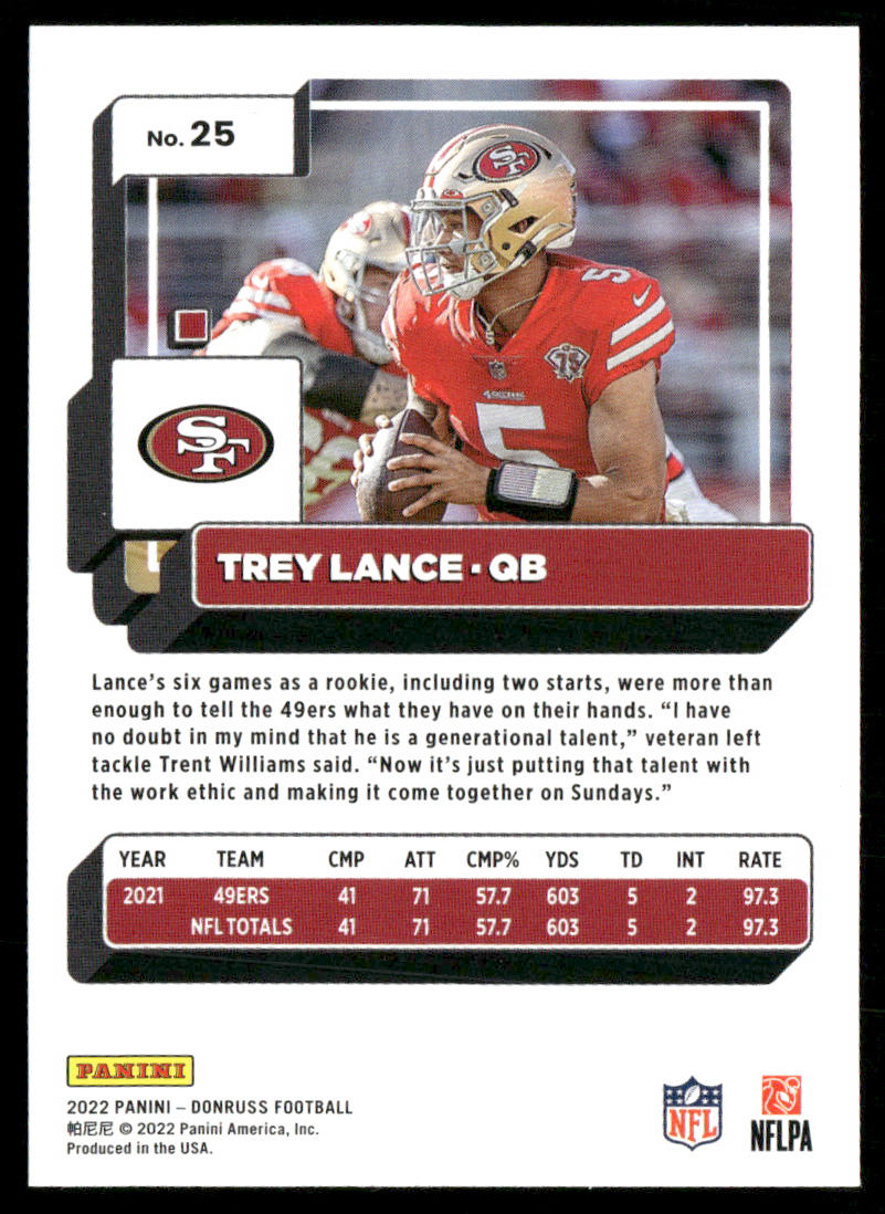Trey Lance 2022 Donruss #25 San Francisco 49ers