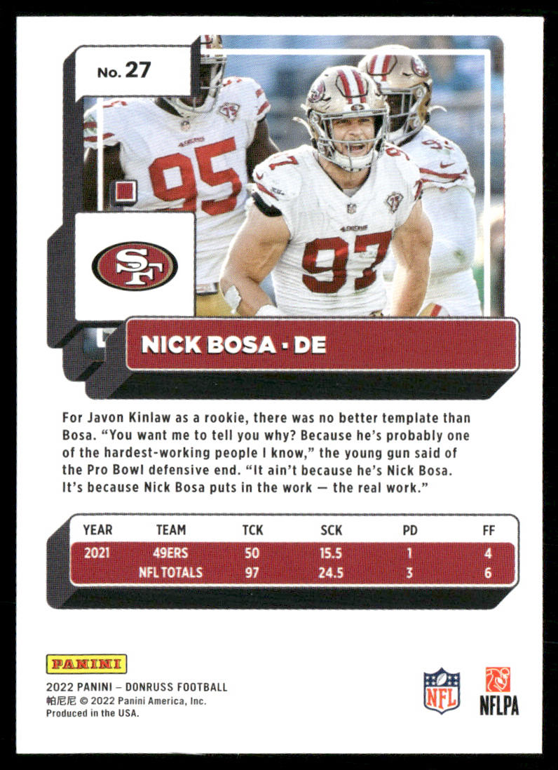 Nick Bosa 2022 Donruss #27 San Francisco 49ers