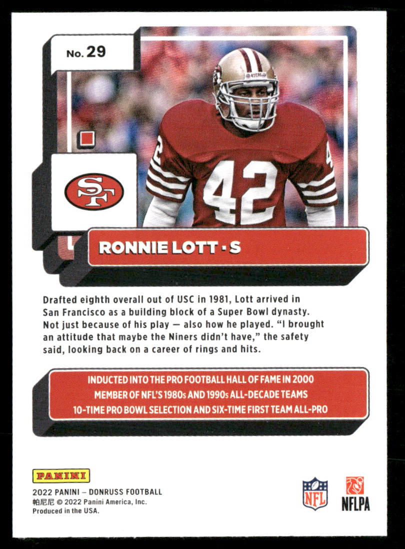 Ronnie Lott 2022 Donruss #29 San Francisco 49ers