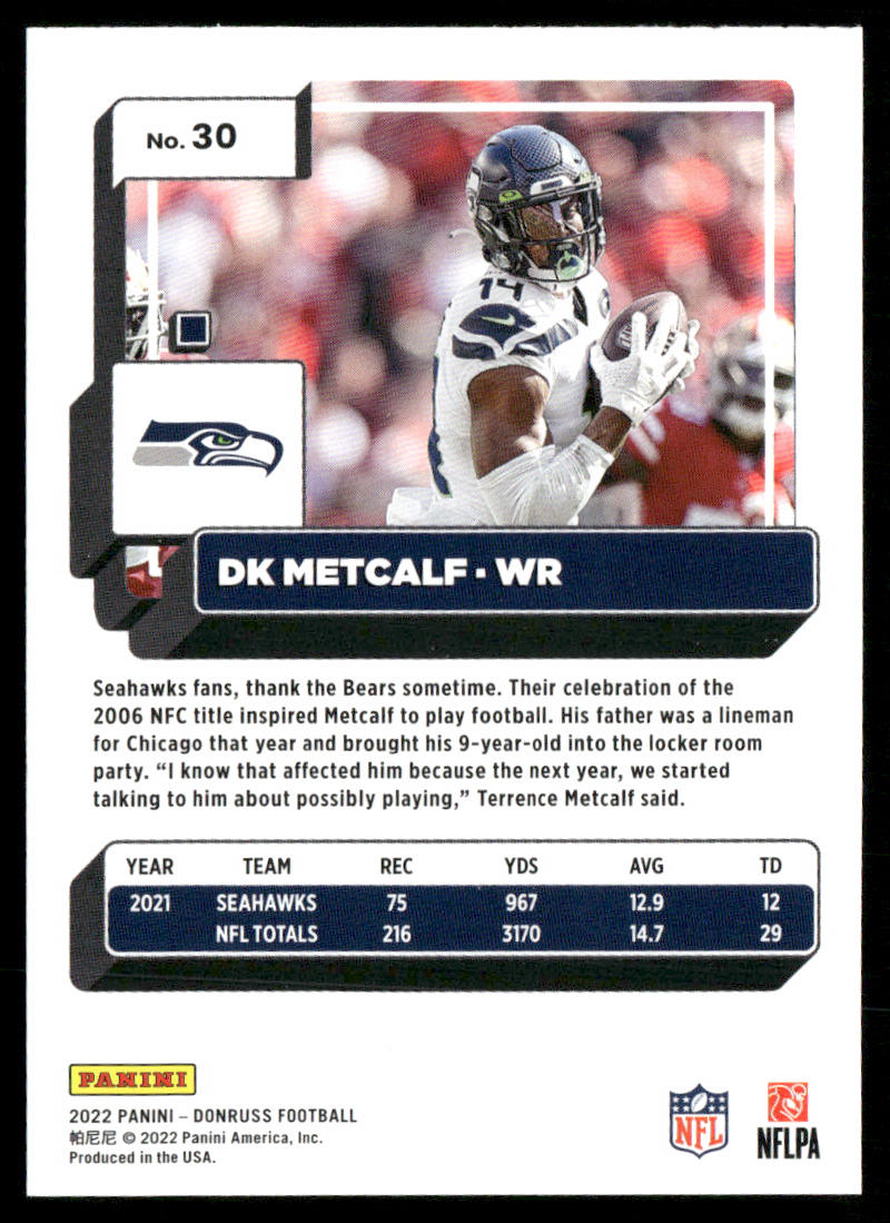 DK Metcalf 2022 Donruss #30 Seattle Seahawks