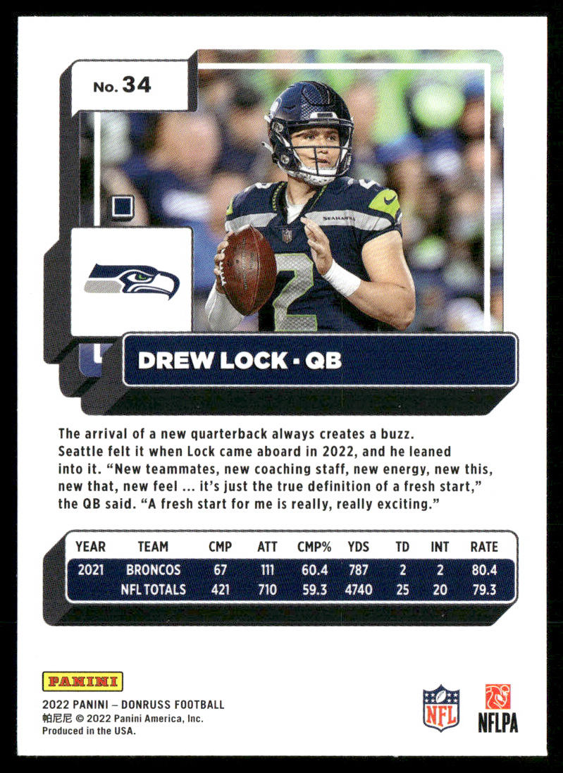 Drew Lock 2022 Donruss #34 Seattle Seahawks