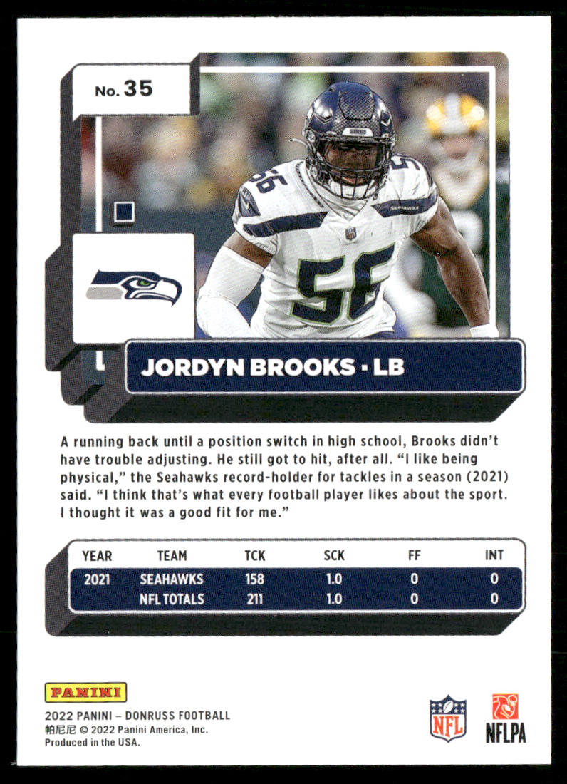 Jordyn Brooks 2022 Donruss #35 Seattle Seahawks