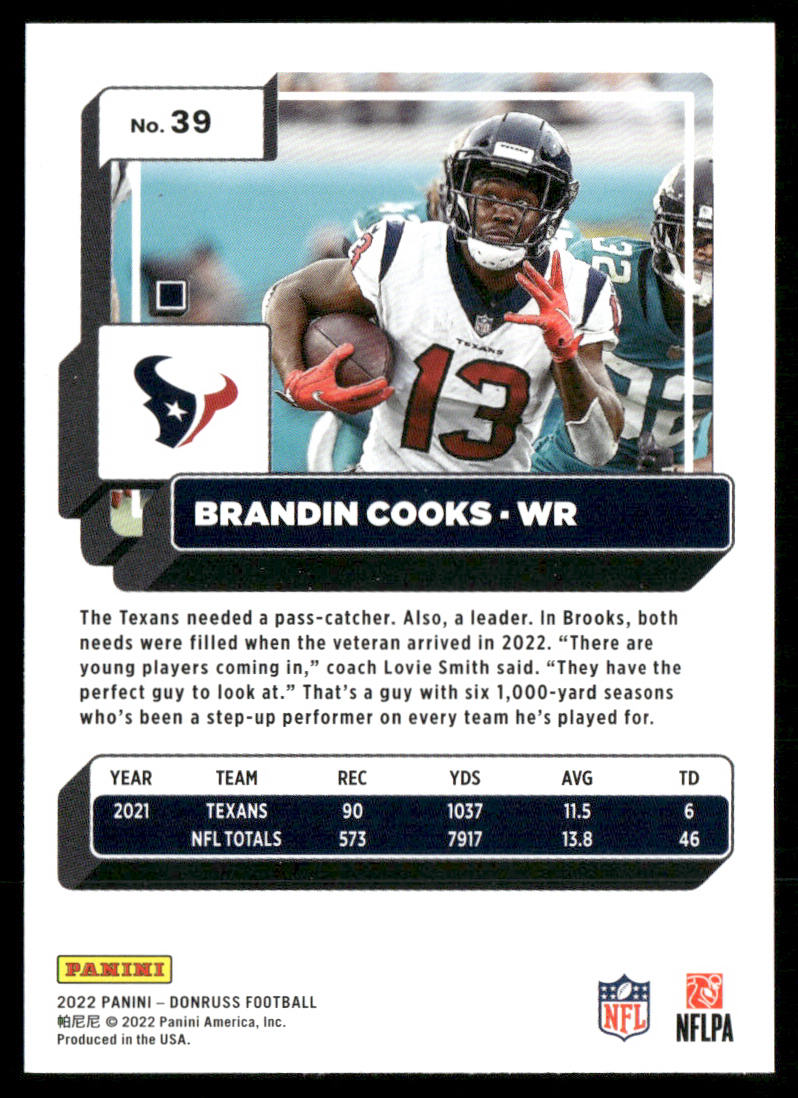 Brandin Cooks 2022 Donruss #39 Houston Texans