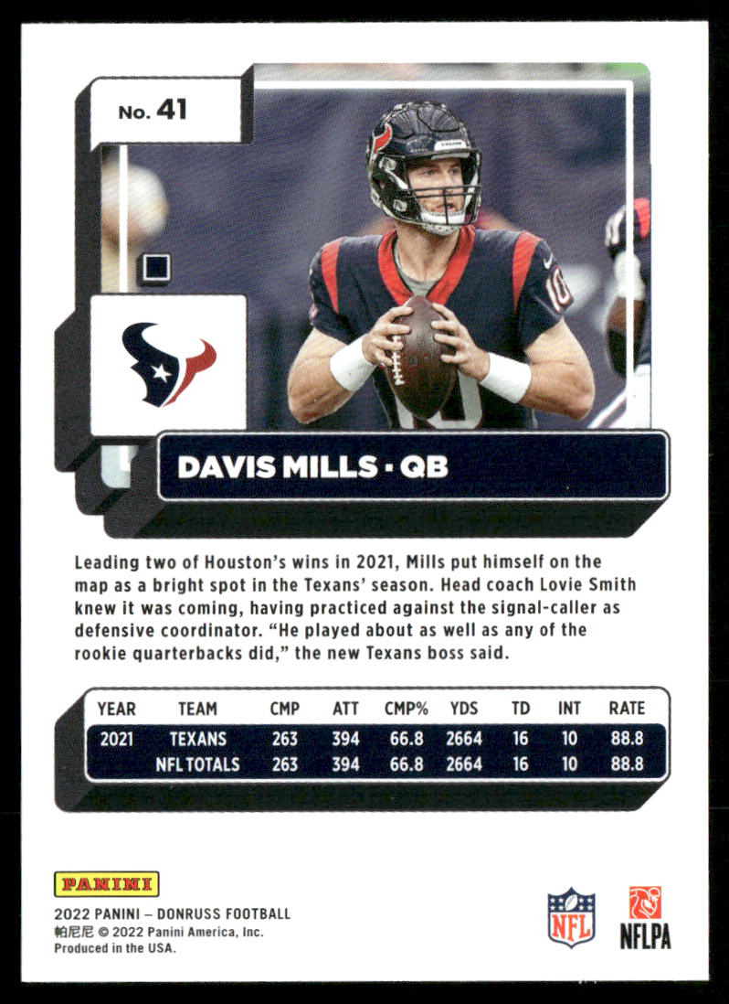 Davis Mills 2022 Donruss #41 Houston Texans