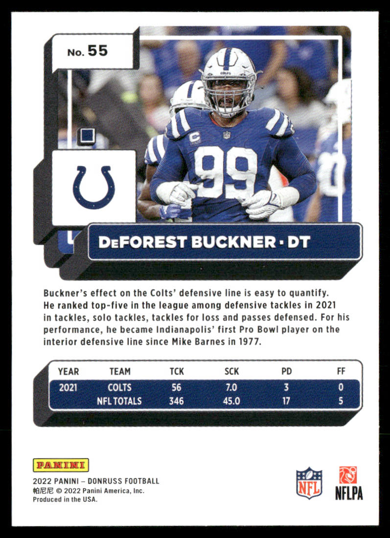 DeForest Buckner 2022 Donruss #55 Indianapolis Colts
