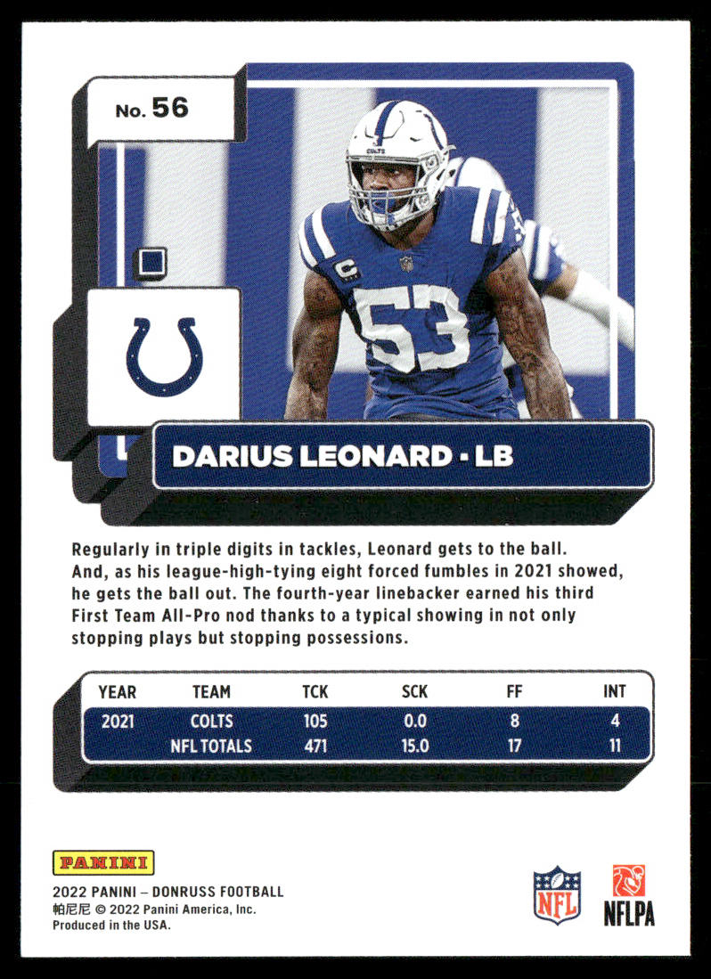 Darius Leonard 2022 Donruss #56 Indianapolis Colts