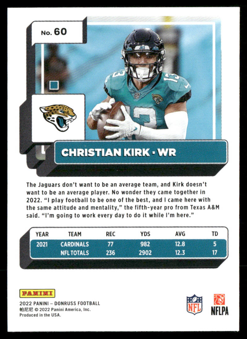Christian Kirk 2022 Donruss #60 Jacksonville Jaguars