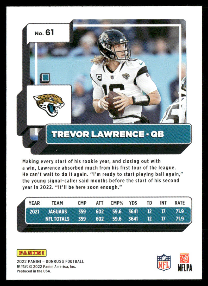 Trevor Lawrence 2022 Donruss #61 Jacksonville Jaguars