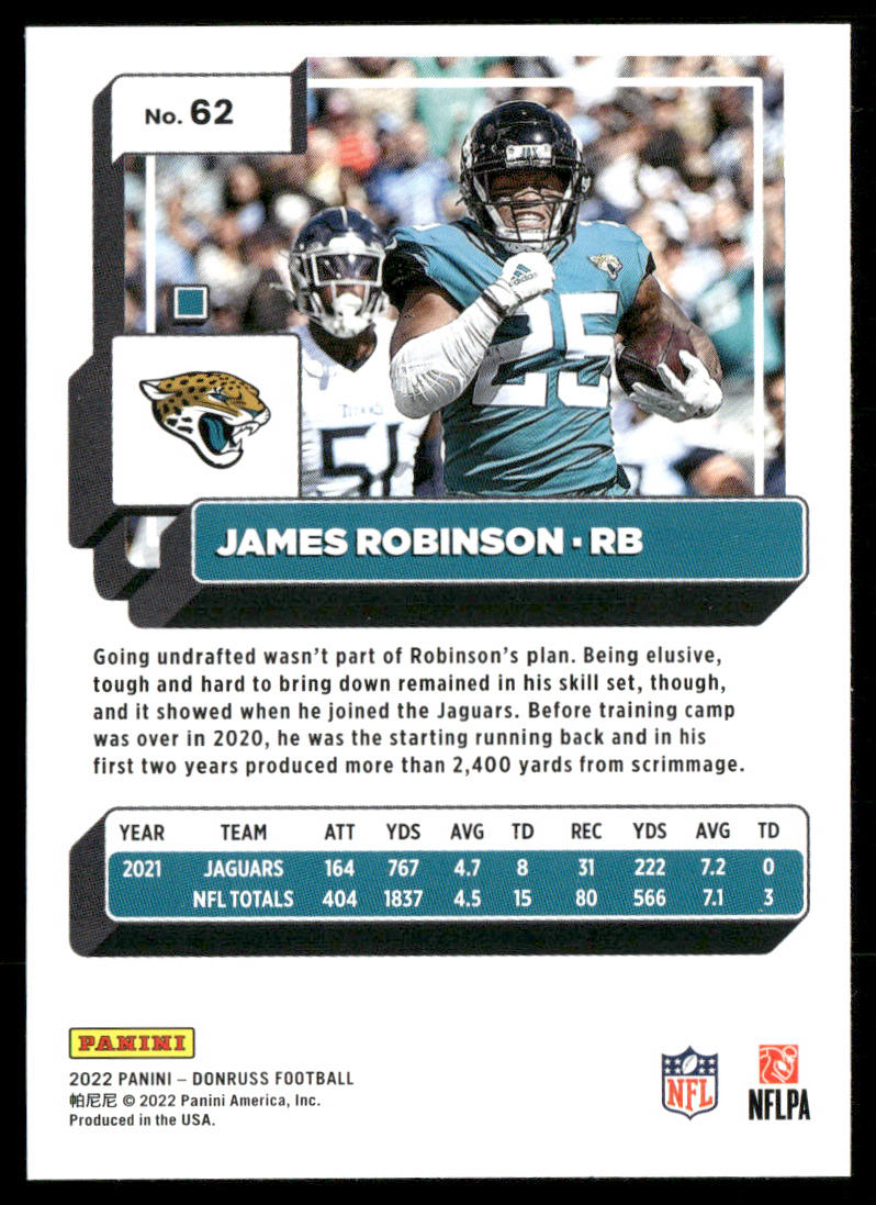 James Robinson 2022 Donruss #62 Jacksonville Jaguars