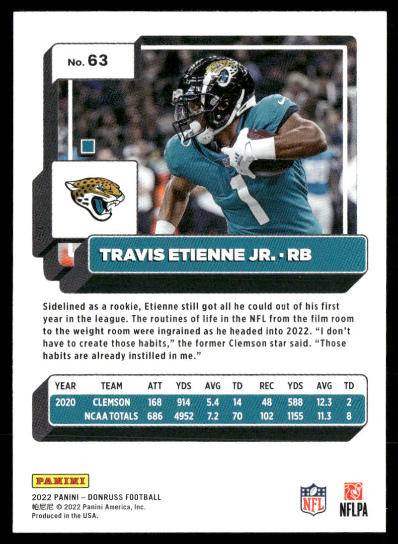 Travis Etienne Jr. 2022 Donruss #63 Jacksonville Jaguars