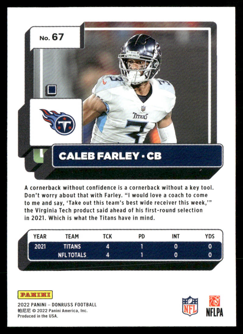 Caleb Farley 2022 Donruss #67 Tennessee Titans