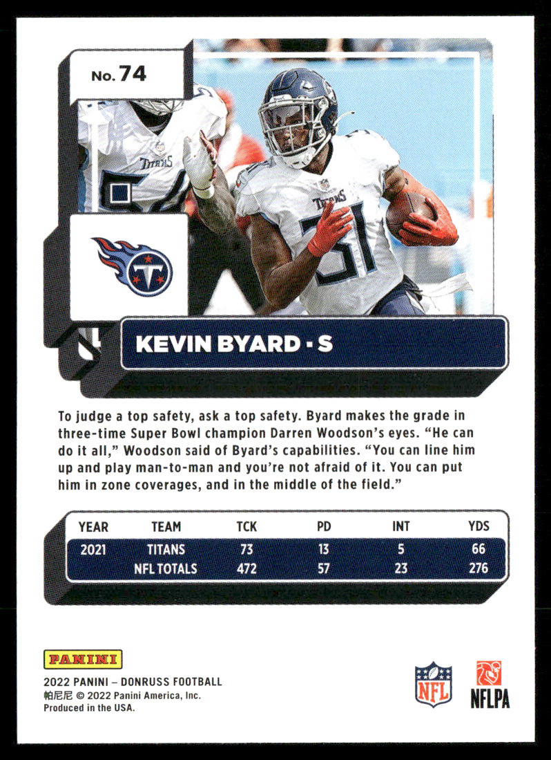 Kevin Byard 2022 Donruss #74 Tennessee Titans