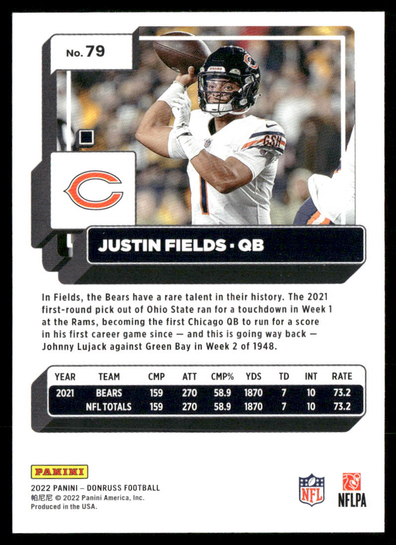 Justin Fields 2022 Donruss #79 Chicago Bears