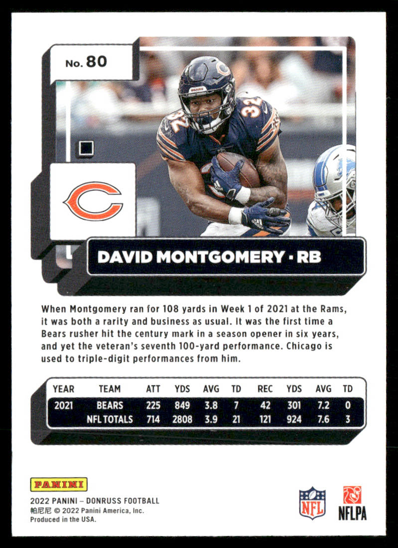 David Montgomery 2022 Donruss #80 Chicago Bears