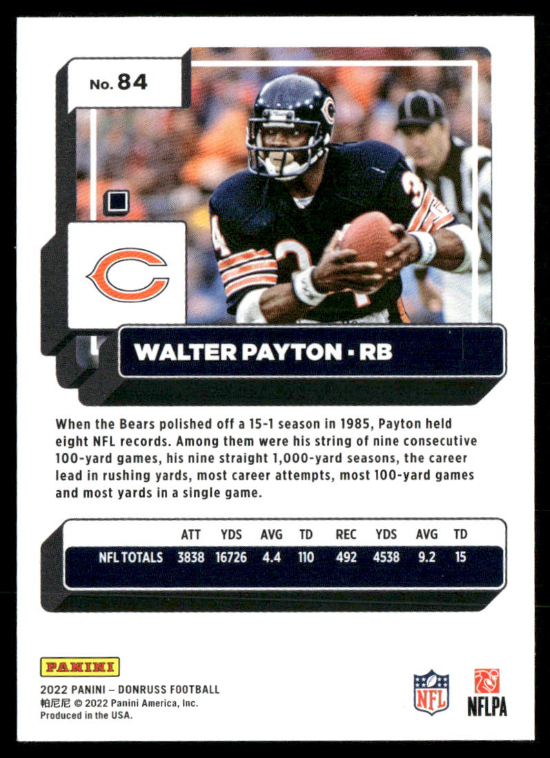 Walter Payton 2022 Donruss #84 Chicago Bears