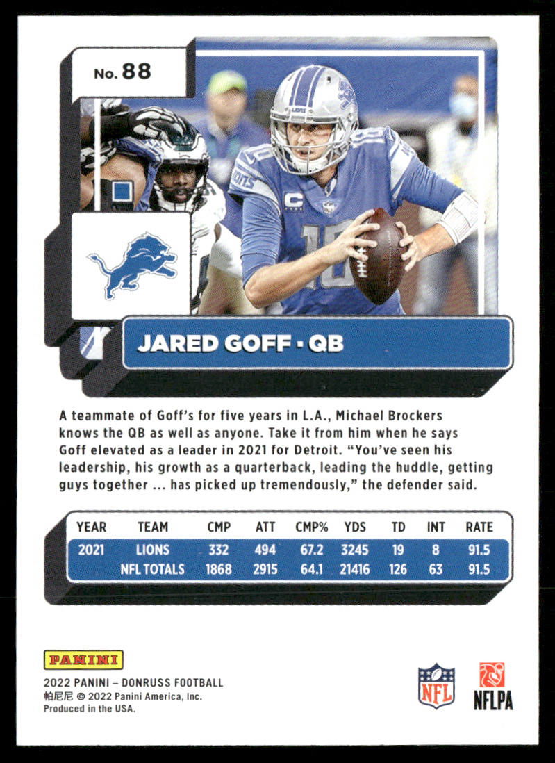 Jared Goff 2022 Donruss #88 Detroit Lions