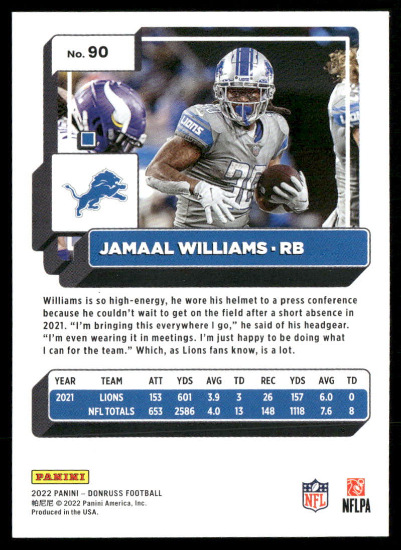 Jamaal Williams 2022 Donruss #90 Detroit Lions