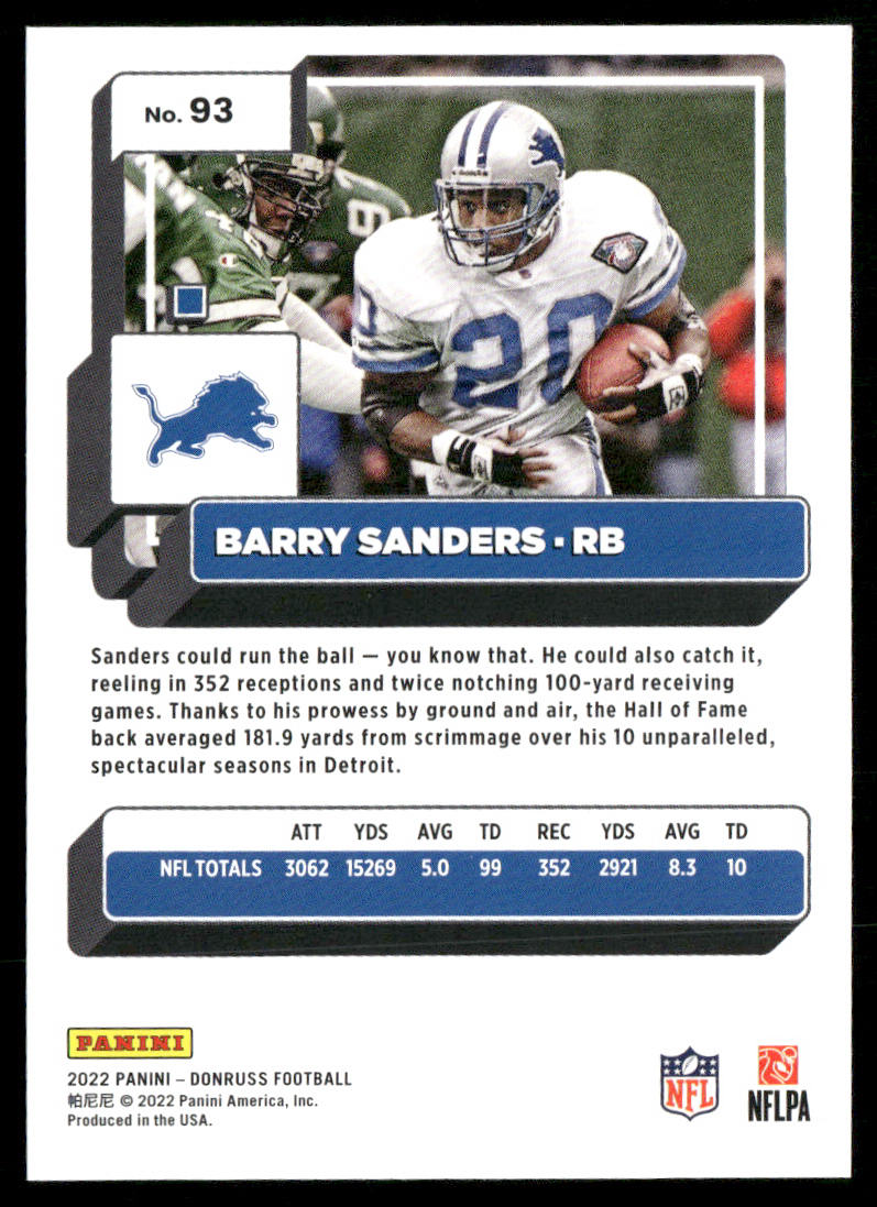 Barry Sanders 2020 Donruss #102 Detroit Lions