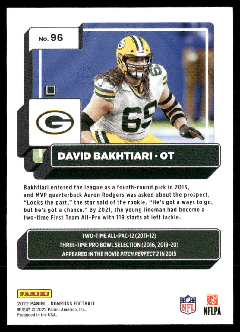 David Bakhtiari 2022 Donruss #96 Green Bay Packers