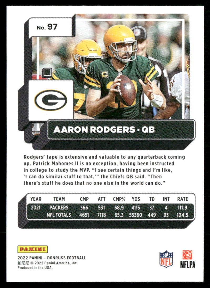 Aaron Rodgers 2022 Donruss #97 Green Bay Packers
