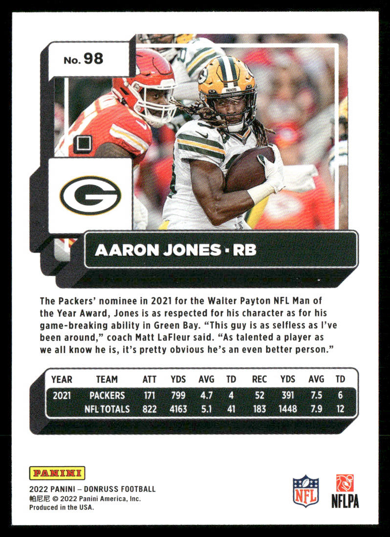 Aaron Jones 2022 Donruss #98 Green Bay Packers