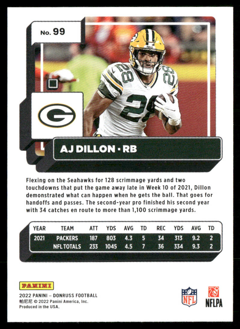 AJ Dillon 2022 Donruss #99 Green Bay Packers
