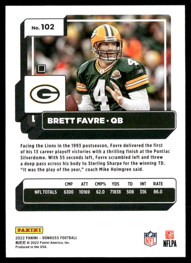 Brett Favre 2022 Donruss #102 Green Bay Packers