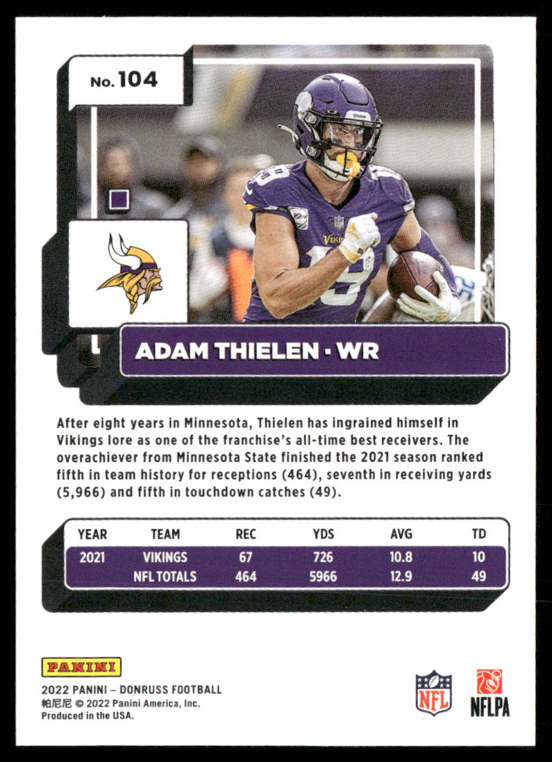 Adam Thielen 2022 Donruss #104 Minnesota Vikings