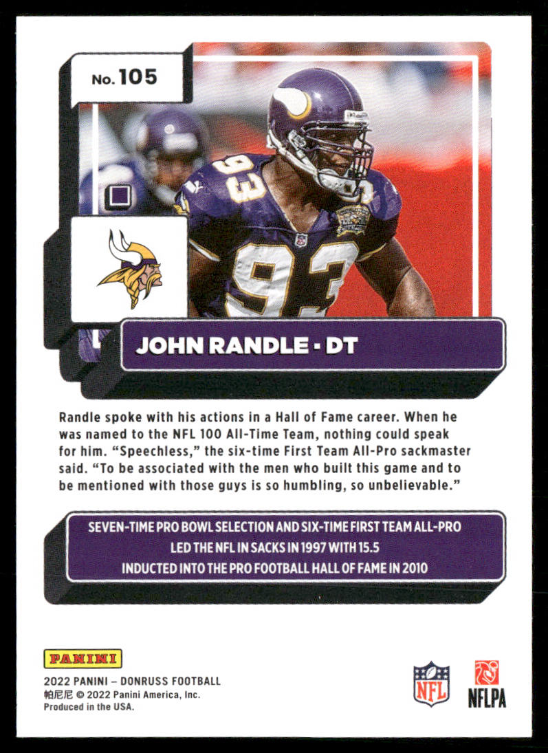 John Randle 2022 Donruss #105 Minnesota Vikings
