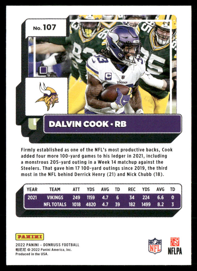 Dalvin Cook 2022 Donruss #107 Minnesota Vikings