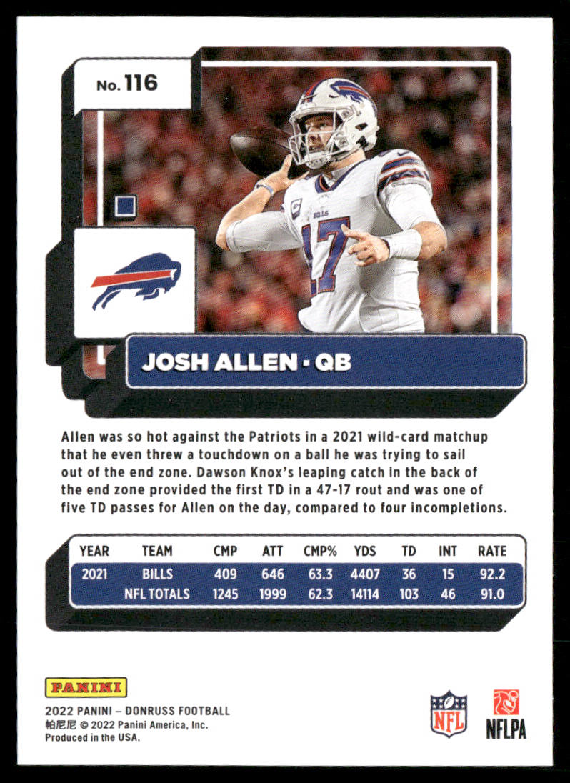 Josh Allen 2022 Donruss #116 Buffalo Bills