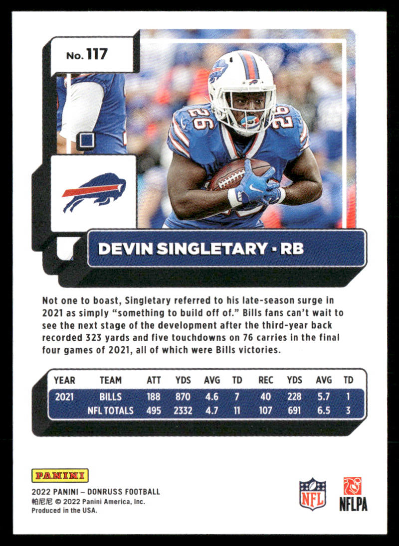 Devin Singletary 2022 Donruss #117 Buffalo Bills
